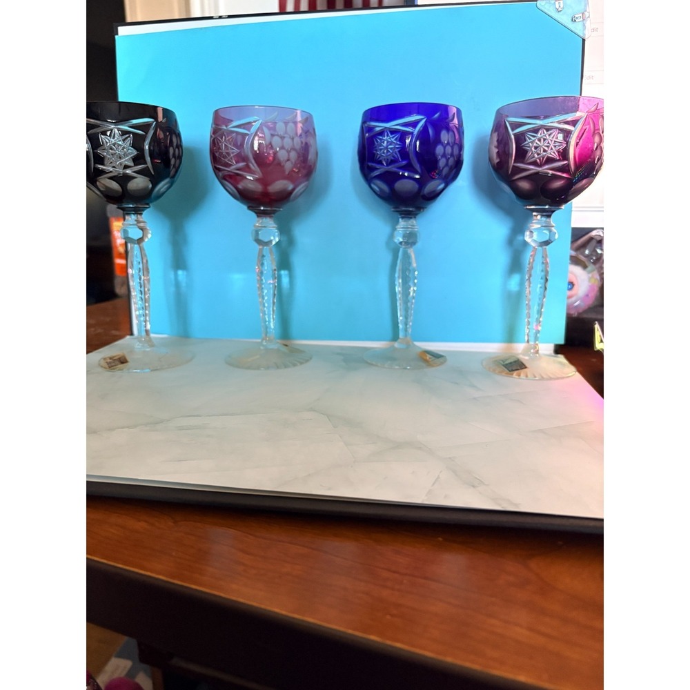 Set of 4 Nachtmann Cut to Clear Crystal Wine Glasses - Traube (grape) Pattern